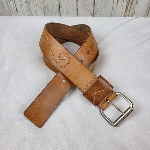 Buckle Leather Western Belt Tan Size Large